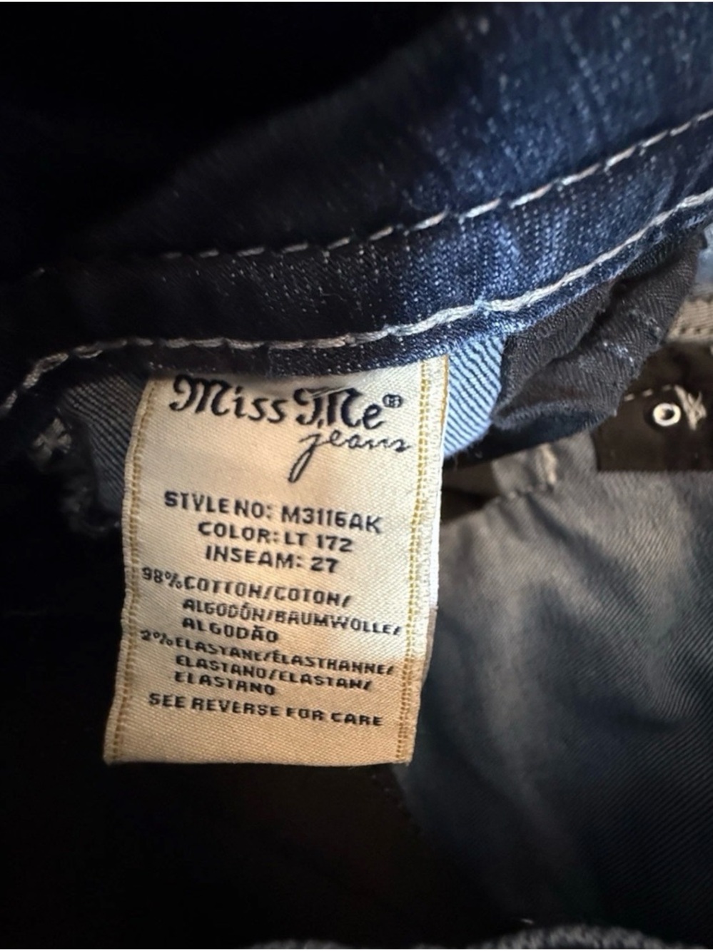 Miss Me Skinny Embellished Blue Denim Jeans Button Studded 5-Pocket Women 27x35 - Picture 12 of 12